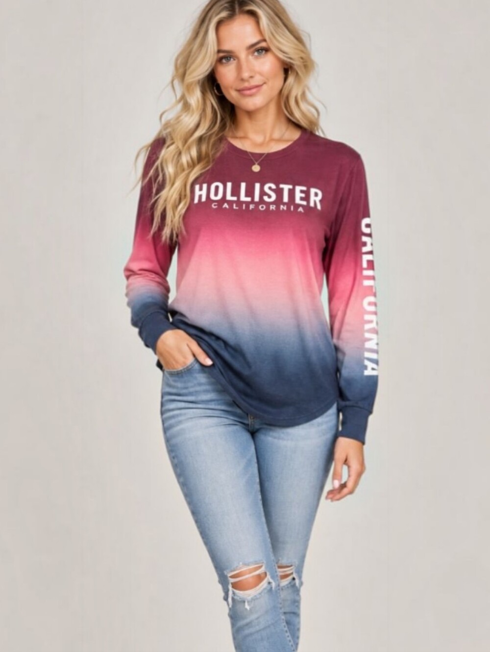 Y2K Hollister California Ombre Long Sleeve Graphic Tee Medium